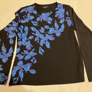 Lands' End Black Sun shirt with Blue Floral Pattern